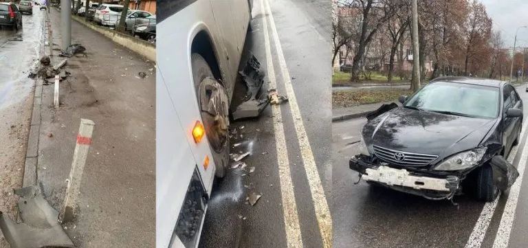 В Ровно водитель автомобиля Toyota врезался в автобус и скрылся с места ДТП