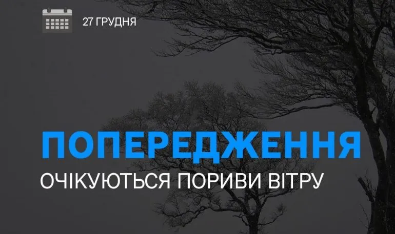 Сильный ветер и гололедица ожидаются в Ровенской области 27 декабря