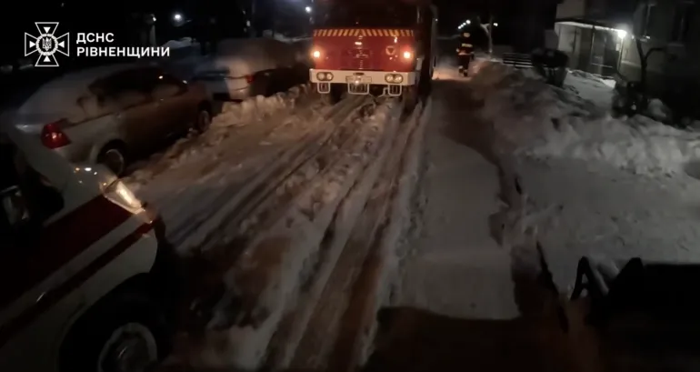 Rescuers in Rivne Region Free Ambulance from Snow Drift