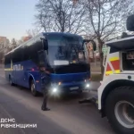 International Bus Breaks Down at Intersection in Rivne