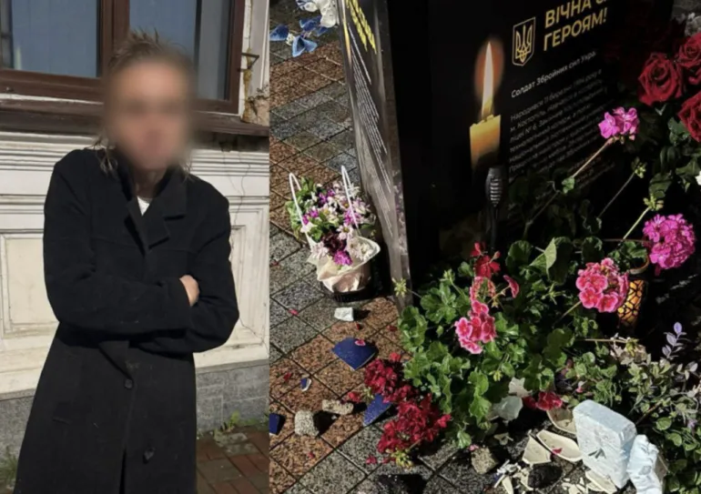 У Рівному жінку, що пошкодила вази біля портретів загиблих Захисників, знайшли